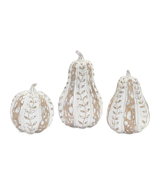 Slickblue White Washed Wood Design Pumpkin With Leaf Pattern (Set of 3)