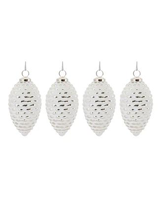 Slickblue Frosted Glass Pinecone Ornaments - Set of 4, Wintry White and Chic Silver Tones