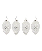 Slickblue Frosted Glass Pinecone Ornaments - Set of 4, Wintry White and Chic Silver Tones