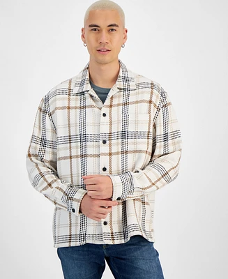 Sun + Stone Men's August Long Sleeve Button-Front Plaid Overshirt, Created for Macy's