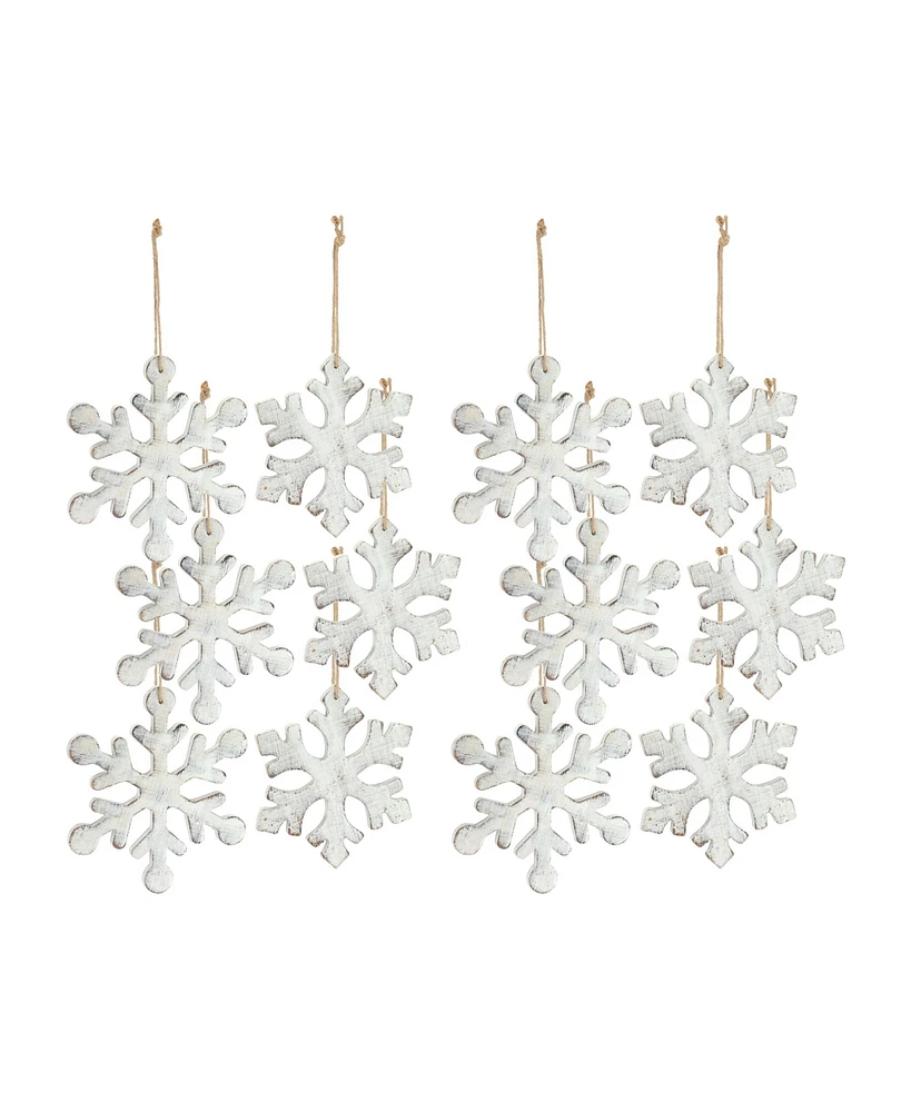 Slickblue White Washed Wooden Snowflake Ornament (Set of