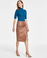 T Tahari Women's Burnout Faux-Wrap Split-Hem Midi Skirt