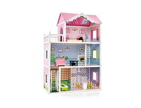 Slickblue Wooden Dollhouse with Working Elevator and Rotatable Staircase-Pink