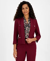 Kasper Petite Stretch Crepe Shawl-Collar Open-Front Blazer