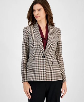 Kasper Petite Houndstooth One-Button Long-Sleeve Blazer