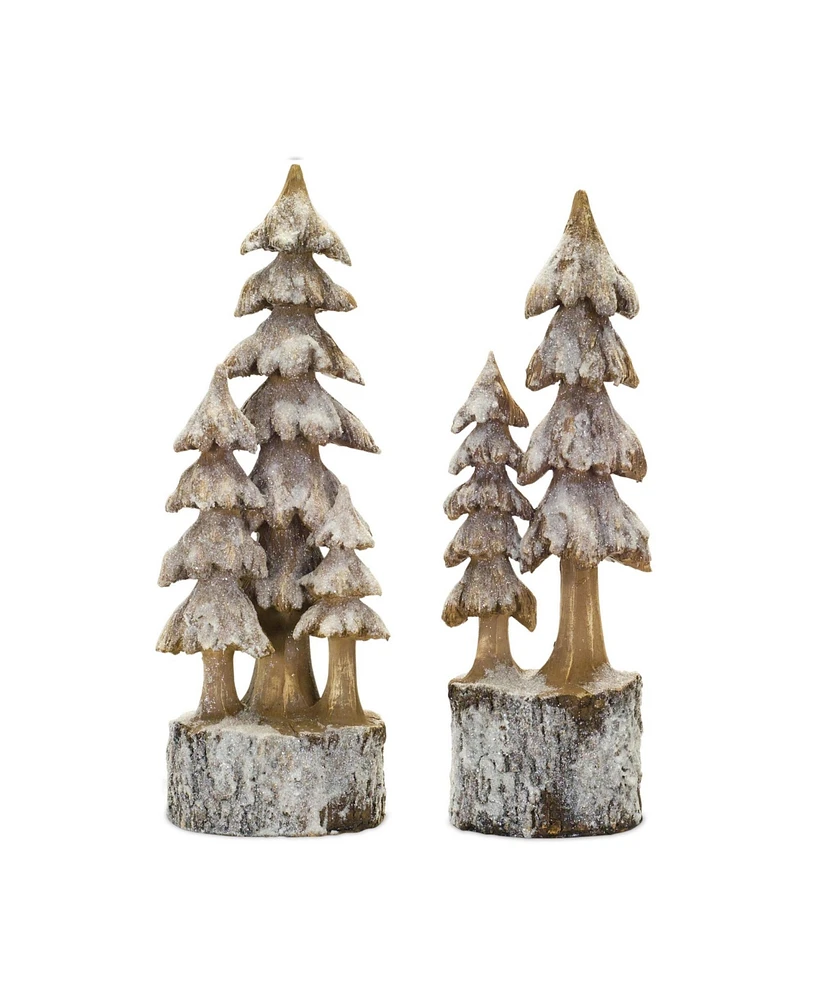 Slickblue Rustic Wood Design Pine Tree On Base (Set of 2)