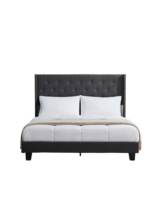 Clara Clark Wingback Diamond Upholstered Platform Bed - King