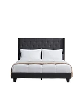 Clara Clark Wingback Diamond Upholstered Platform Bed - King