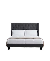 Clara Clark Wingback Diamond Upholstered Platform Bed