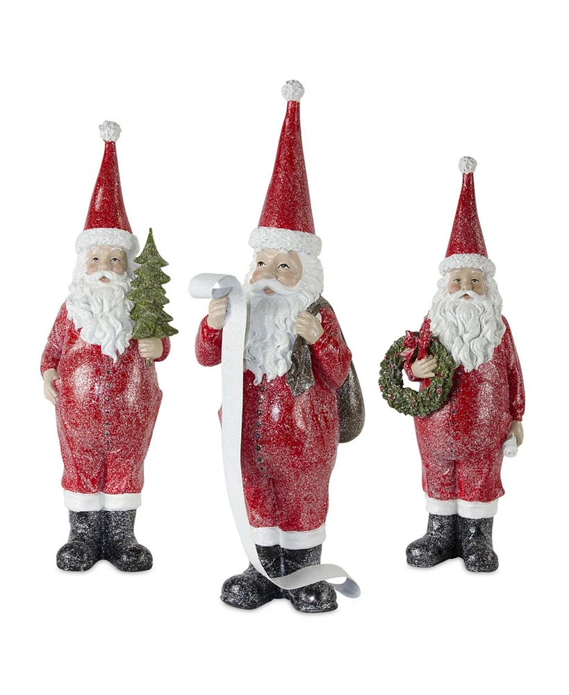 Slickblue Frosted Long John Santa With Pine And List Accent (Set of 3)