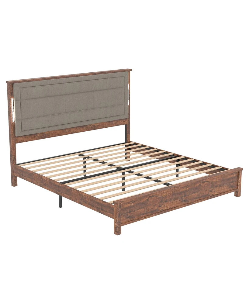 Mondawe Queen Size Bed Frame with Upholstered Headboard No Box Spring Needed and Easy Assembly