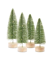 Slickblue Led Lighted Bottle Brush Tree With Wood Base (Set of 4)