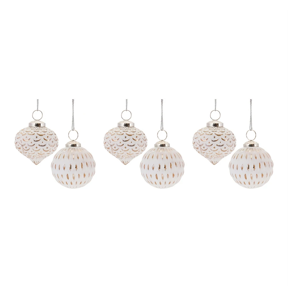 Slickblue White Washed Glass Holiday Ornament (Set of 6)