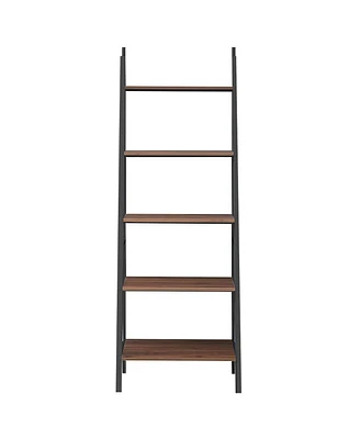 Slickblue 5 Tier Leaning Bookshelf Wood Metal Bookcase