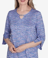 Alfred Dunner Women's Worth Avenue Space Dye Top with Detailed Charm on Neckline