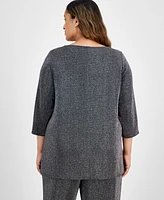 Jm Collection Plus 3/4-Sleeve Metallic Tunic Top, Created for Macy's