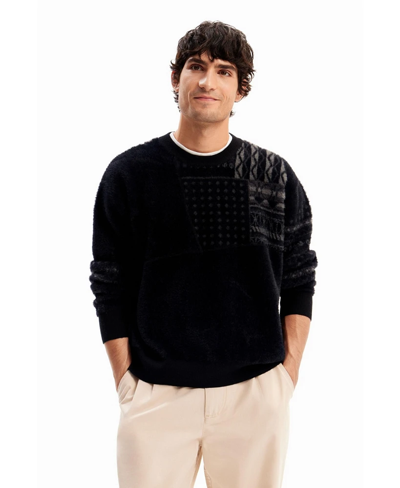 Desigual Men's Geometric patchwork pullover