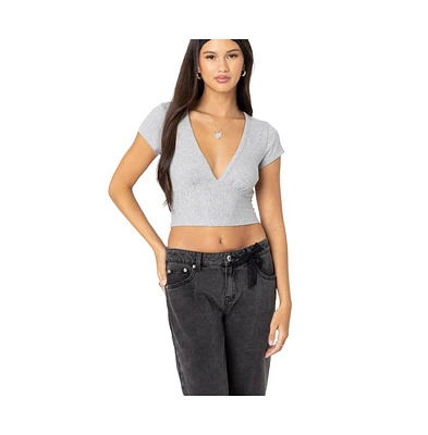 Edikted Women's Deep V neck Crop top - Gray