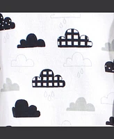Hudson Baby Boys Cotton Snap Sleep and Play 3pk, Gray Clouds, 6-9 Months