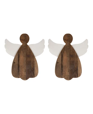 Slickblue Handcrafted Wooden Angel Wall Decor Set - Pair of Artistic Wall Hangings