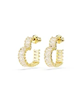 Swarovski Baguette Cut, Heart, Small, White, Gold-Tone Plated atrix Hoop Earrings