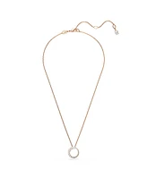 Swarovski Matrix Pendant, Crystal Pearl, Round Cut, White, Rose Gold-Tone Plated Necklace