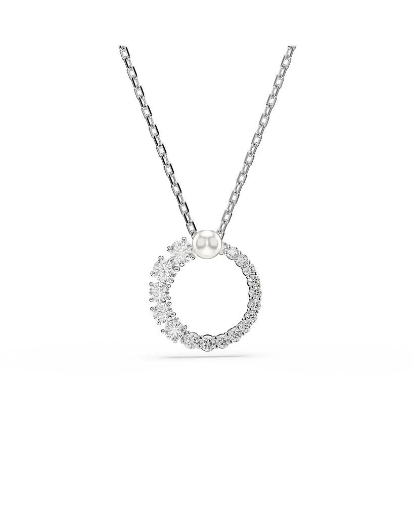 Swarovski Matrix Pendant, Crystal Pearl, Round Cut, White, Rhodium Plated Necklace