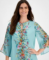 Jm Collection Petite Keyhole-Neck Placement-Print Top, Created for Macy's