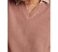 Lucky Brand Women's Striped Notched-Neck Sweater