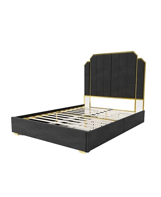 Mondawe Black 59.06" Headboard Bed Frame No Box Spring Needed