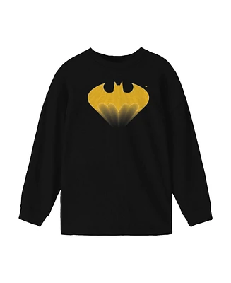 Batman Boys Rising Yellow Logo Black Long Sleeve Shirt