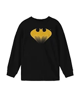 Batman Boys Rising Yellow Logo Black Long Sleeve Shirt