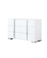 Simplie Fun Modern White Mirrored 6-Drawer Dresser with Metal Handle