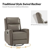 Hulala Home Fiacro 30.31''Wide Genuine Leather Swivel Rocker Recliner