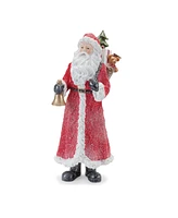 Slickblue Glitter Santa Figurine With Pine Accent (Set of 3)