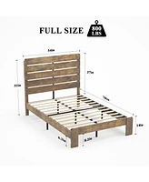 Mondawe Dark Brown Full Size Wood Platform Bed Frame with Large Under Bed Storage