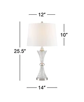 Regency Hill Luca Modern Table Lamps 25.5" High Set of 2 with Usb Charging Port Glass Chrome Silver Metal White Fabric Drum Shade for Living Room Bedr