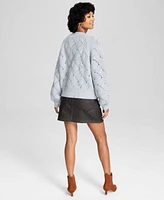 Now This Womens Wavy Knit Raglan Sleeve Cardigan Distressed Faux Leather Mini Skirt Created For Macys