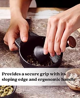 Alva Nori 4" Enameled Cast Iron Mortar and Pestle - 2-Cup Capacity with Textured Interior - Pfas-Free Heavy-Duty Spice Grinder