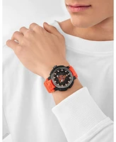 Plein Sport Men's Tiger Power 3 Hand Date Quartz Orange Silicone Strap 45mm