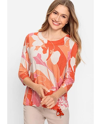 Olsen Women's 3/4 Sleeve Abstract Floral T-Shirt