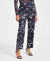 Bar Iii Women's Printed High-Rise Shine Cargo Pants, Created for Macy's