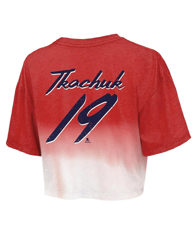 Majestic Women's Matthew Tkachuk Red Florida Panthers 2024 Stanley Cup Champions Dip Dye Boxy Crop Name Number T-Shirt