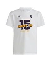 Adidas Big Boys and Girls White Real Madrid 2023/24 Uefa Champions League Champions T-Shirt