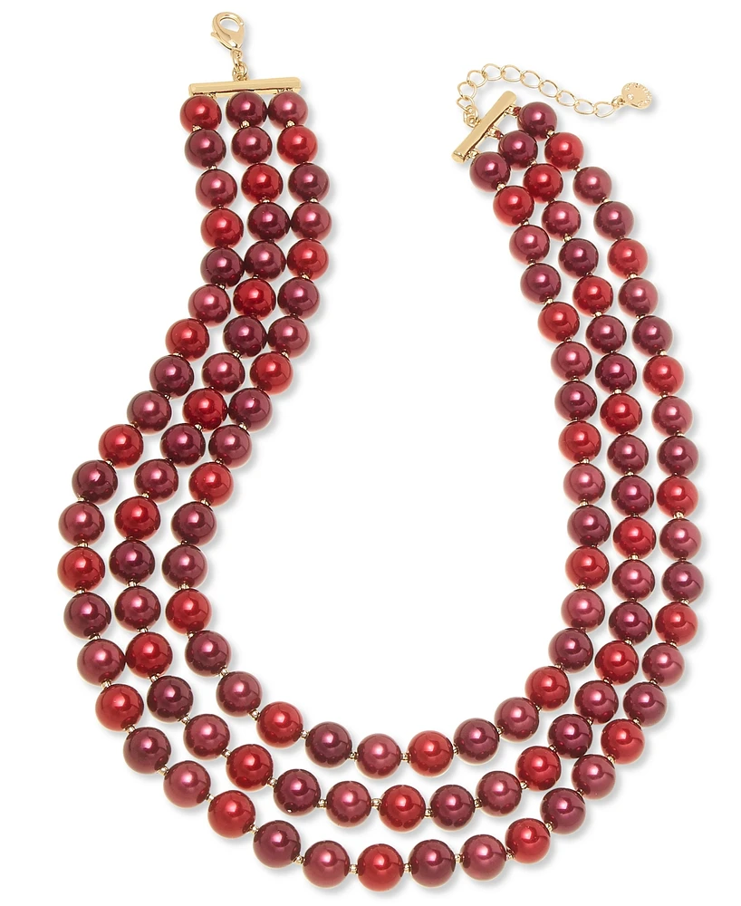 Charter Club Gold-Tone Beaded Triple Row Statement Necklace, 17" + 2" extender, Created for Macy's