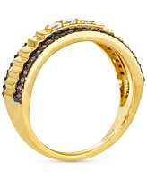 Le Vian Chocolatier Men's Chocolate Diamond & Vanilla Diamond Ridge Texture Ring (1/2 ct. t.w.) in 14k Gold