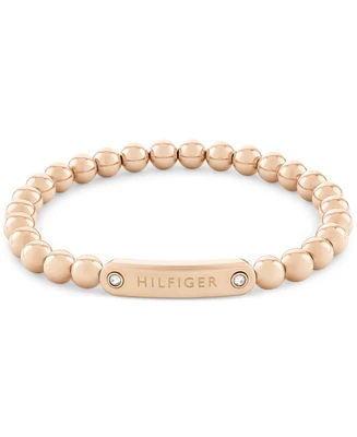 Tommy Hilfiger Beaded Stainless Steel Logo Stretch Bracelet