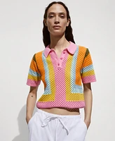 Mango Women's Combined Crochet Polo Shirt