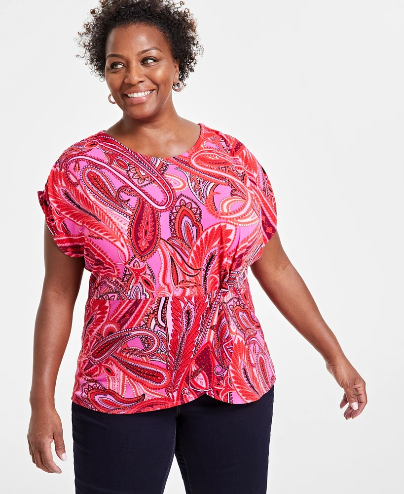 I.n.c. International Concepts Plus Paisley-Print Gathered Top, Created for Macy's