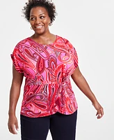 I.n.c. International Concepts Plus Paisley-Print Gathered Top, Created for Macy's